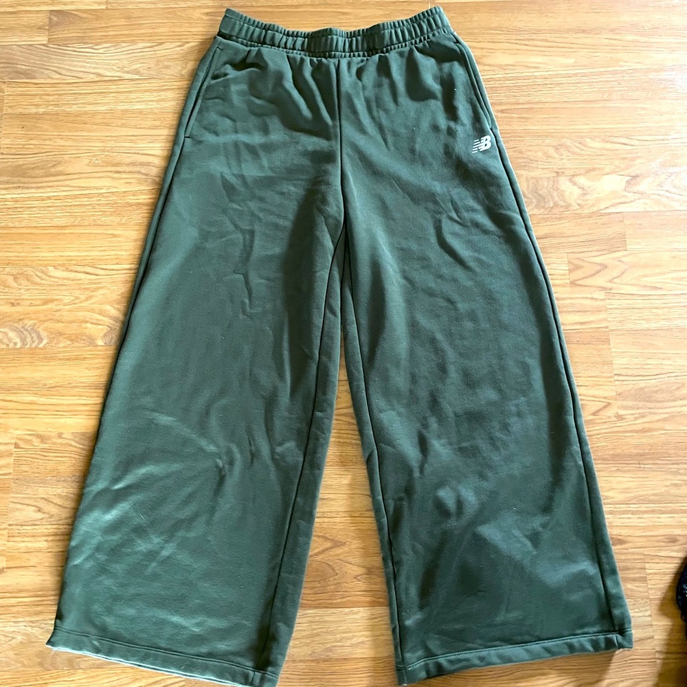 New Balance womens wide leg joggers in Deep/Army Green